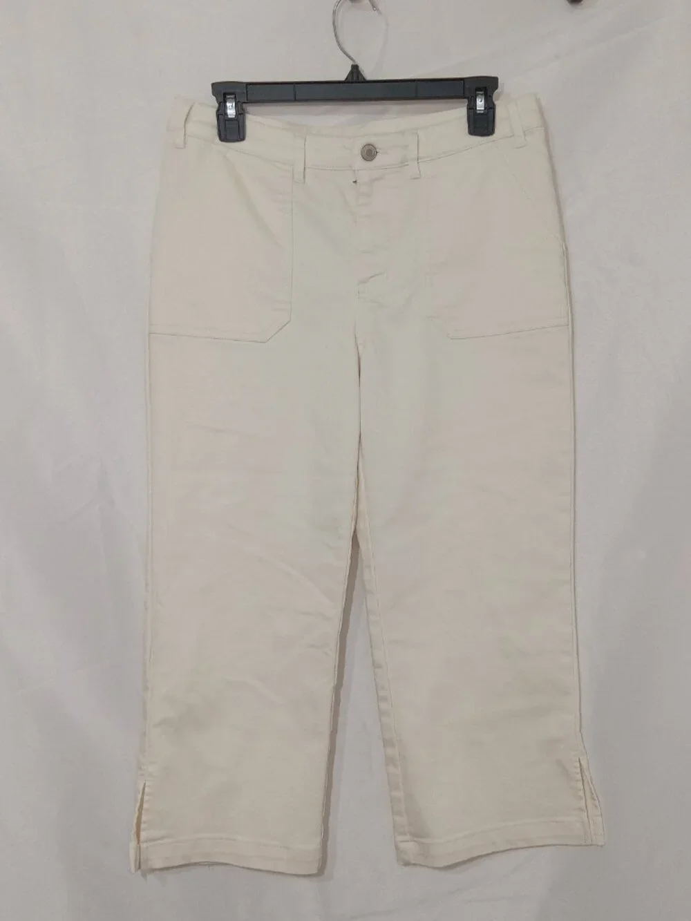 AnyBody Women’s Cropped Pants Size 10P Ivory Pull-On Wide Leg Crop Casual
